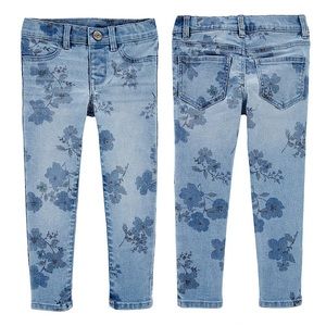 NWT OSHKOSH B'GOSH | 💙👖Toddler Girl's Denim Mid-Rise Floral Jeggings | 2T